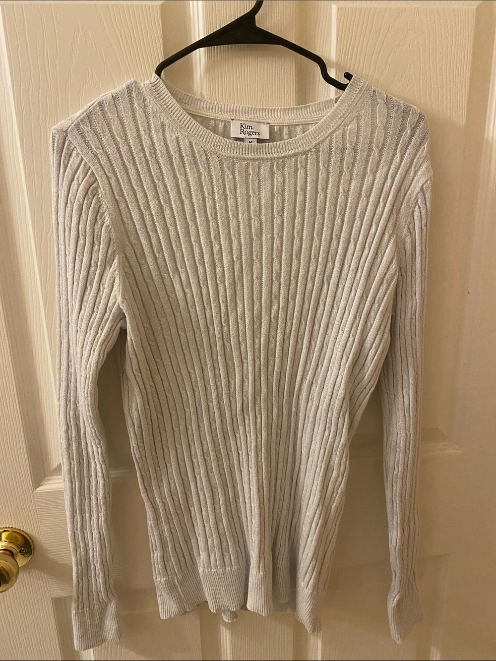 Kim Rogers Sparkly Metallic White/Gray Ribbed Crewneck Sweater